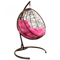 Подвесное кресло M-GROUP круглый с ротангом коричневое, розовая подушка